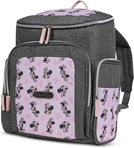 Disney Diaper Bag Backpack with Changing Pad Minnie Mouse – 16” Nylon Baby Bag for Parents, Insulated Bottle Holders, Multiple Storage Pockets