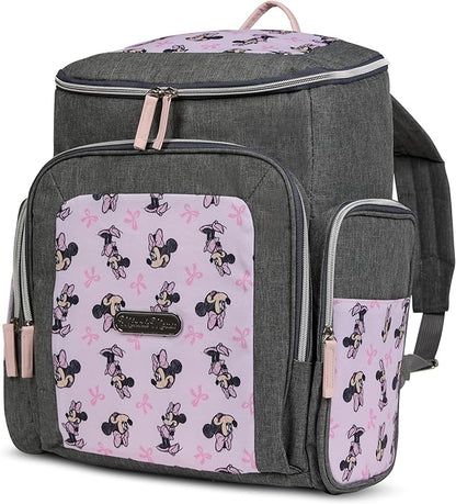 Disney Diaper Bag Backpack with Changing Pad Minnie Mouse – 16” Nylon Baby Bag for Parents, Insulated Bottle Holders, Multiple Storage Pockets