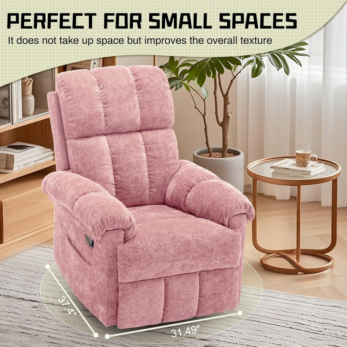 Korser Recliner Chair, Swivel Rocker Recliner Chair for Adults, Small Recliners for Small Spaces, Upholstered Manual Recliner with Side Pockets, Nursery Rocking Chair for Living Room, Chenille, Beige