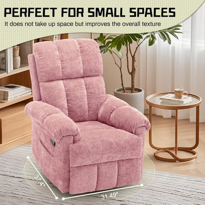 Korser Recliner Chair, Swivel Rocker Recliner Chair for Adults, Small Recliners for Small Spaces, Upholstered Manual Recliner with Side Pockets, Nursery Rocking Chair for Living Room, Chenille, Beige