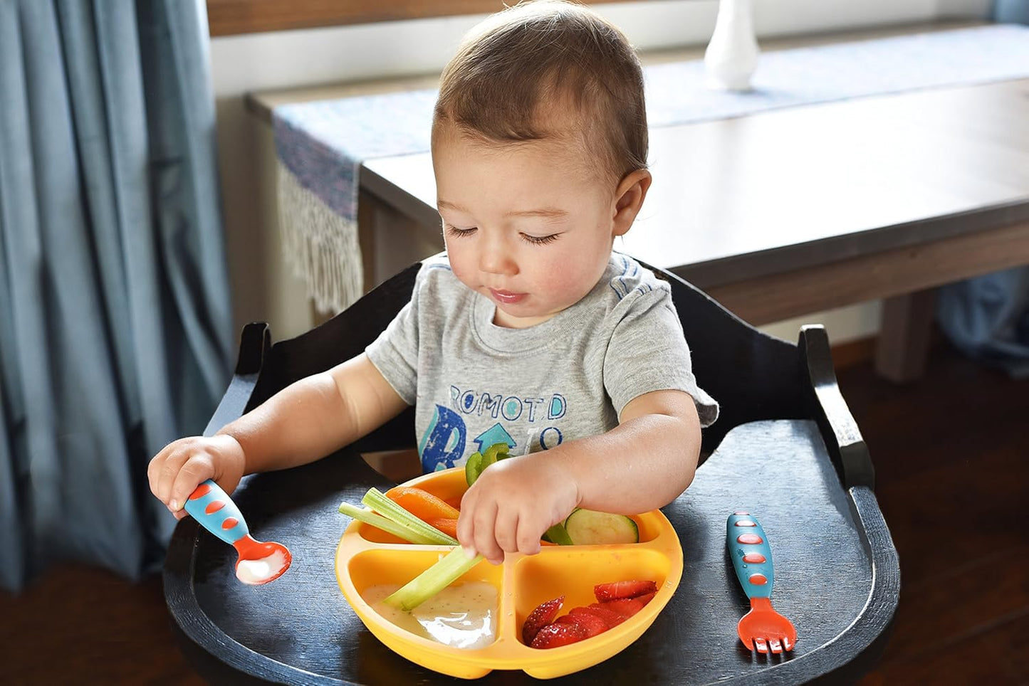PandaEar 3 Pack Divided Unbreakable Silicone Baby and Toddler Plates - Non-Slip - Microwave Safe - Silicone (Pink Green Light Tan)