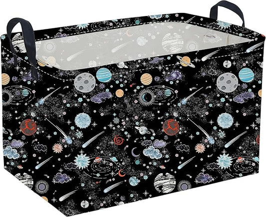 Sanjiaofeng Rectangular Moon and Stars Basket Waterproof Foldable Kids Laundry Basket Baby Baskets for Boys and Girls Cute Toy Storage Organizer Bin Star Room Decor(Starry Sky)