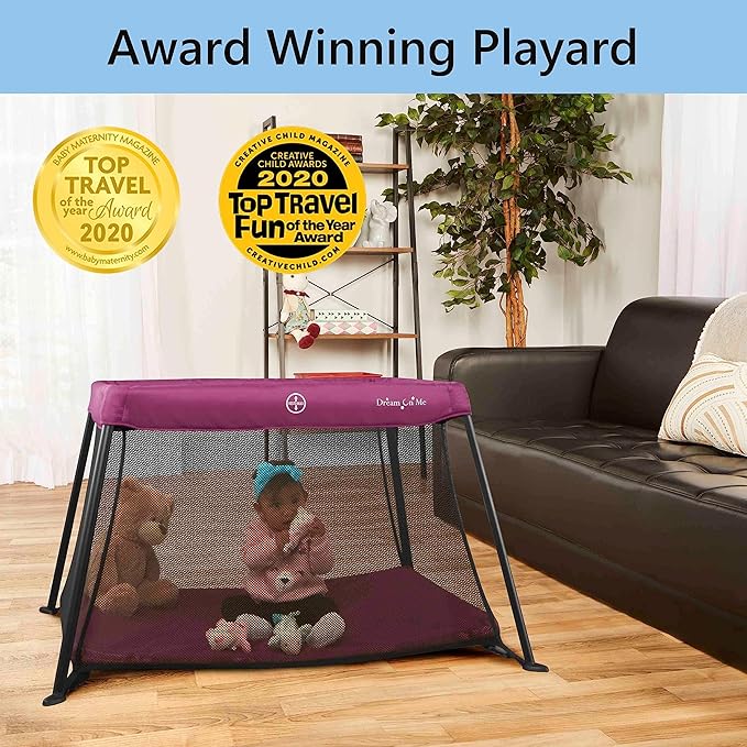 Dream On Me Travel Light Playard, Award Winning Lightweight Portable, Breathable Mesh Sides with Soft Comfortable Mattress, Easy Compact Fold Design with Travel Carry Bag – Purple