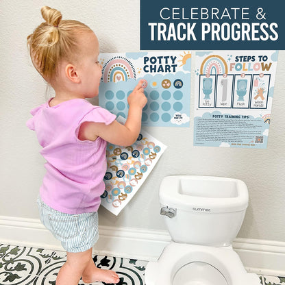 Hadley Designs Potty Training Chart for Toddlers Girls -10 Sticker Potty Chart for Toddlers Girls, 8.5x11" Potty Training Sticker Charts for Toilet Success, Unicorn Toddler Reward Chart for Kids