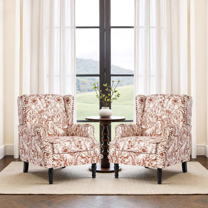 Swivel Rocker Recliner Chair, Manual Nursery Glider Recliner, Floral Fabric Wingback Accent Chair with Adjustable Backrest & Footrest for Small Spaces Living Room Bedroom (Plants Floral, Set of 1)