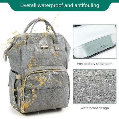 Diaper Bag Backpack, Diaper Bags for Baby Girls Boys, Baby Bags for Moms Dads, Nappy Changing Bag with Insulated Pockets,Multi-functional Waterproof Backpack with Stroller straps - Grey