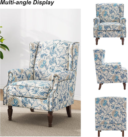 Swivel Rocker Recliner Chair, Manual Nursery Glider Recliner, Floral Fabric Wingback Accent Chair with Adjustable Backrest & Footrest for Small Spaces Living Room Bedroom (Plants Floral, Set of 1)
