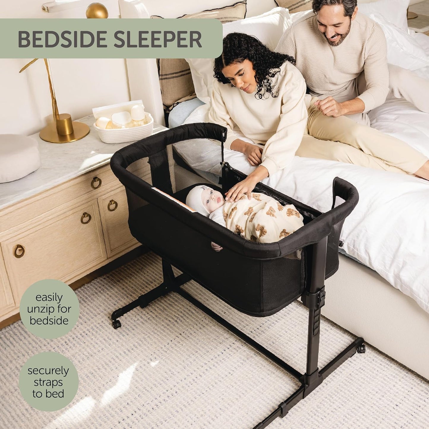 KoolerThings 3 in 1 Baby Bassinet, Bedside Sleeper, & Playpen, Easy Folding Portable Crib (Black)- KoolaBaby (Mesh Bassinet)