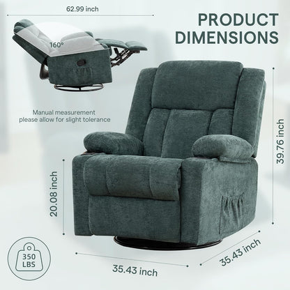 Swivel Rocker Recliner Chair, Lazy Boy Recliner with Cup Holders, 360 Degree Rotating Nursery Rocking Chair, Manual Glider Recliner for Living Room (1, Yellow)