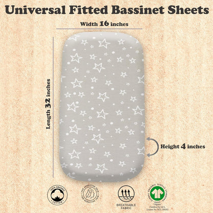 3-Pack Bedside Sleeper Bassinet Sheets | GOTS Certified Organic 100% Muslin Cotton | Ultra Soft & Breathable | 33×20×4” Fitted Sheets | Universal Fit 29–33” x 17–21” Pads