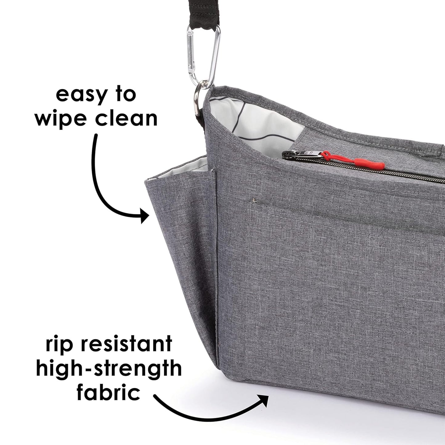 Diono Buggy Buddy Universal Stroller Organizer with Cup Holders, Secure Attachment, Zippered Pockets, Safe & Secure, Gray