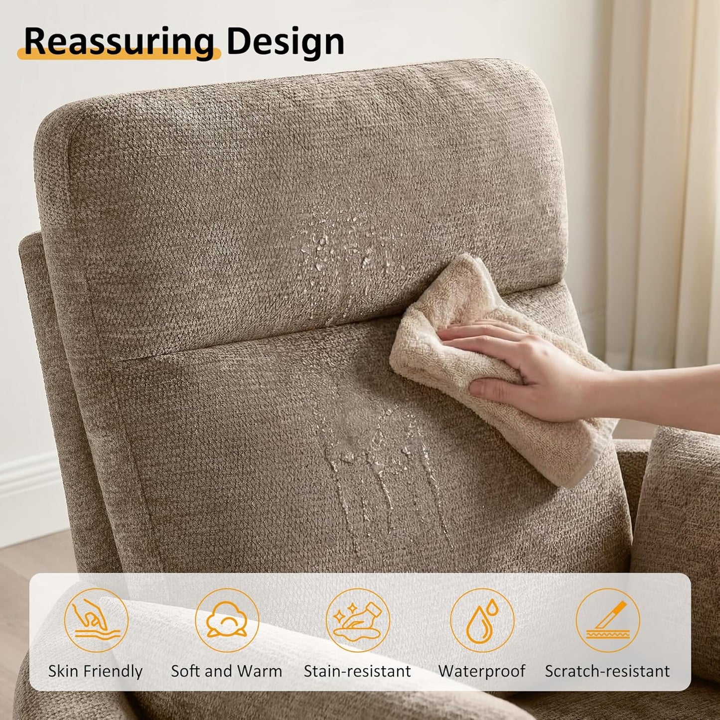 Nursery Rocking Chair, Oversized 360° Swivel Glider Recliner Chair, Upholstered Nursery Rocker with 2 Pillows and Footrest, Cozy Reclining Sofa for Living Room, Bedroom, Nursing, Olive