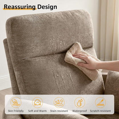 Nursery Rocking Chair, Oversized 360° Swivel Glider Recliner Chair, Upholstered Nursery Rocker with 2 Pillows and Footrest, Cozy Reclining Sofa for Living Room, Bedroom, Nursing, Olive
