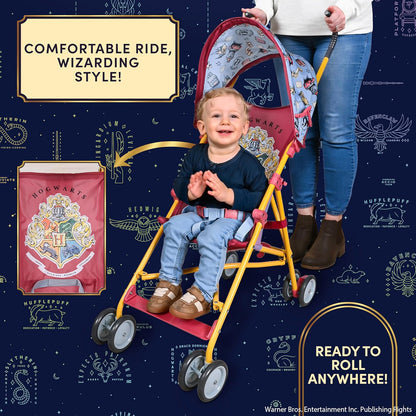 Harry Potter Umbrella Stroller for Toddlers – Lightweight Foldable Travel Stroller with 3-Point Harness, Locking Wheels, Adjustable Canopy, Compact & Portable