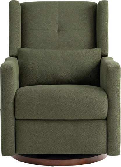 KISLOT Swivel Rocker Recliner Chair, Nursery Glider Recliner with Wood Base Manual Rocking Comfy Upholstered Fabric Reclining Single Sofa for Nursery Bedroom Living Room