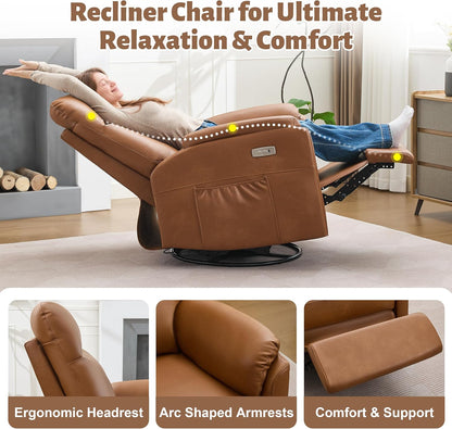 Power Glider Recliner Nursery Rocking Chair with USB Ports, Glider Chair with Lumbar Pillow for Living Room, Glider Swivel Recliner Chair for Nursery(Beige)