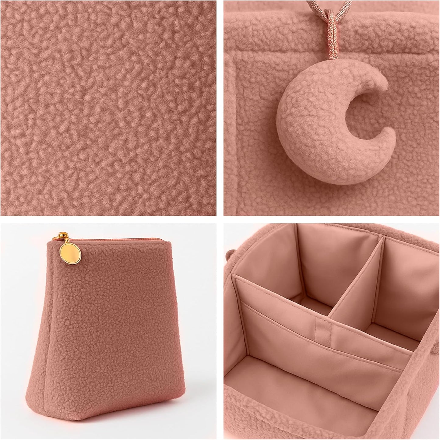 Orelle Bouclé Diaper Caddy Organizer with Matching Pouch & Moon Pendant | Teddy Portable Changing Table Organizer | Must-Have Baby Shower Gifts | Cream