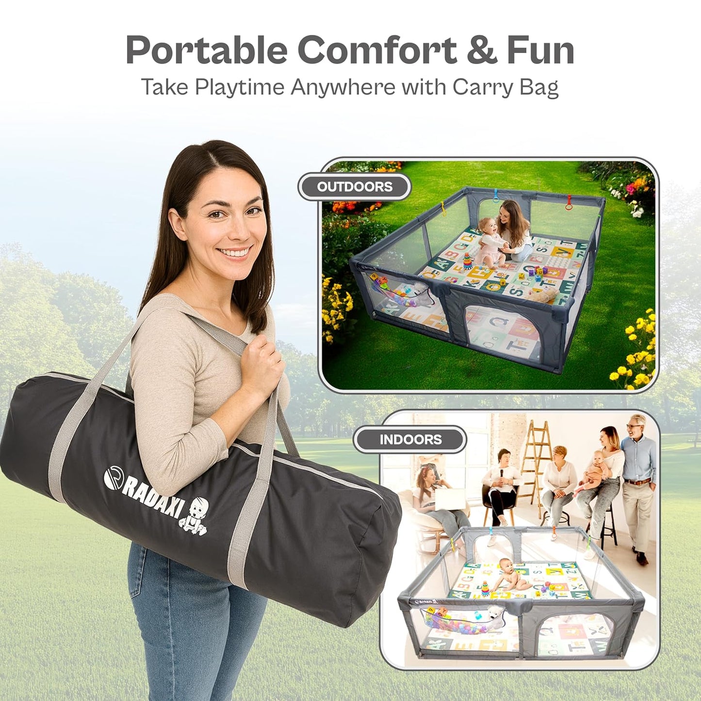 Baby Playpen 71x59 Inch Large Playpen for Babies and Toddlers Baby Playard with Zipper Gates Safety Fence Play Pen Play Yard with Soft Breathable Mesh Indoor & Outdoor Kids Activity Center Dark Gray