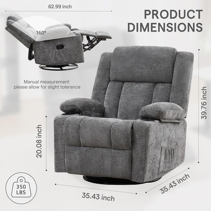 Swivel Rocker Recliner Chair, Lazy Boy Recliner with Cup Holders, 360 Degree Rotating Nursery Rocking Chair, Manual Glider Recliner for Living Room (1, Yellow)