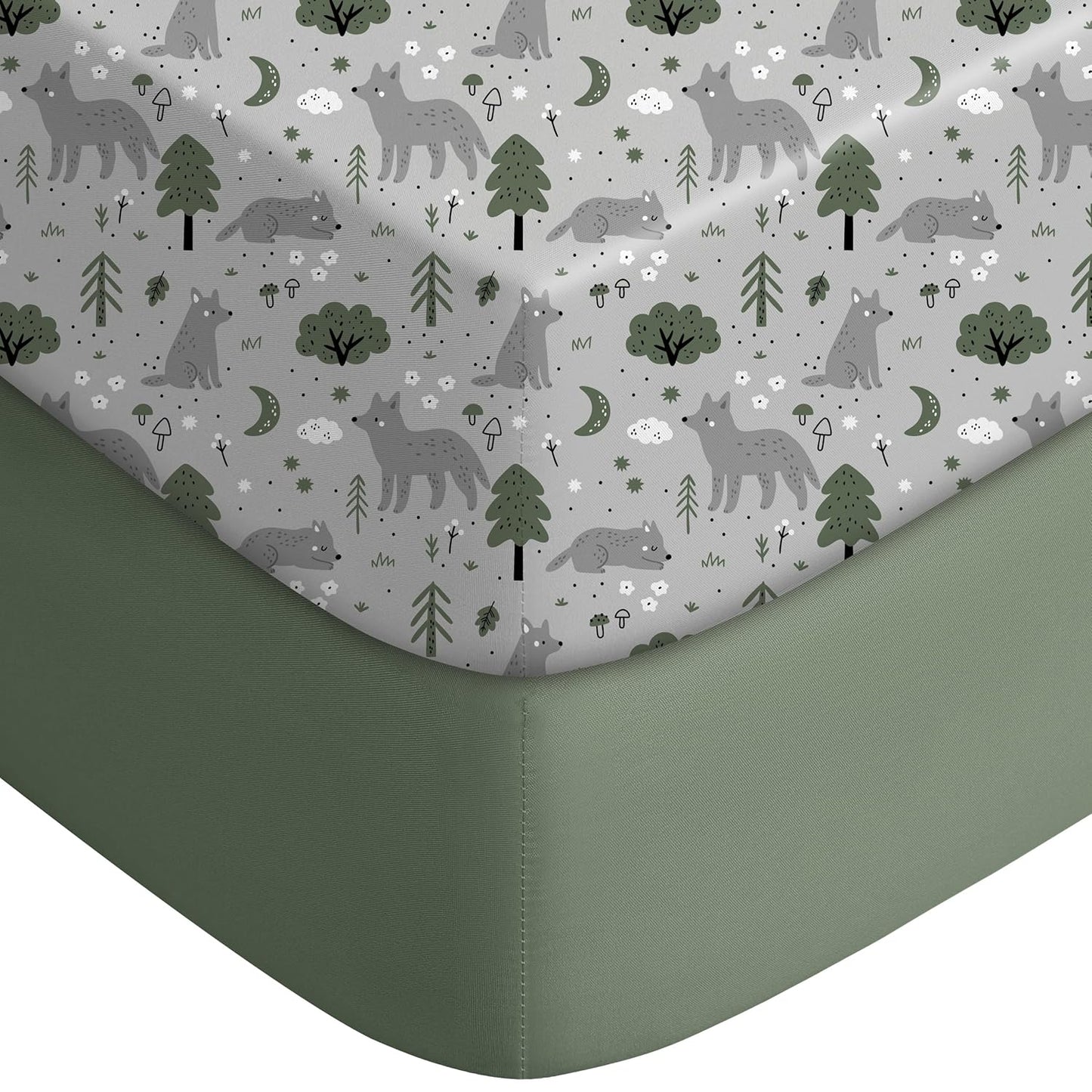 Yoofoss Pack and Play Sheets Fitted, Mini Crib Sheets 2-Pack for Pack N Play Mattress, Stretchy Playard Sheet, Soft and Breathable Green+Giraff