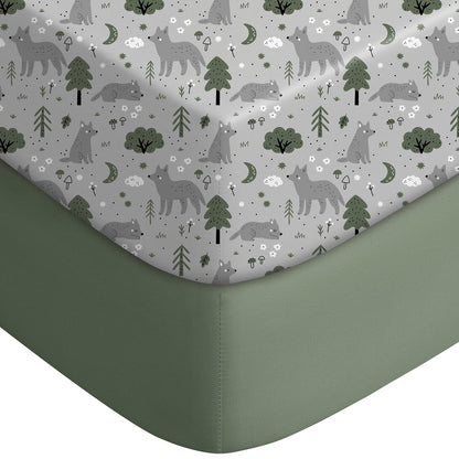 Yoofoss Pack and Play Sheets Fitted, Mini Crib Sheets 2-Pack for Pack N Play Mattress, Stretchy Playard Sheet, Soft and Breathable Green+Giraff