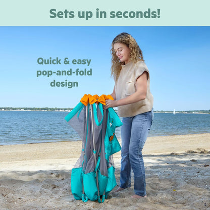 Summer Infant Pop ‘N Play Deluxe Ultimate Playard, Aqua Splash - Full Coverage Indoor/Outdoor Portable Play Pen with Fast, Easy and Compact Fold