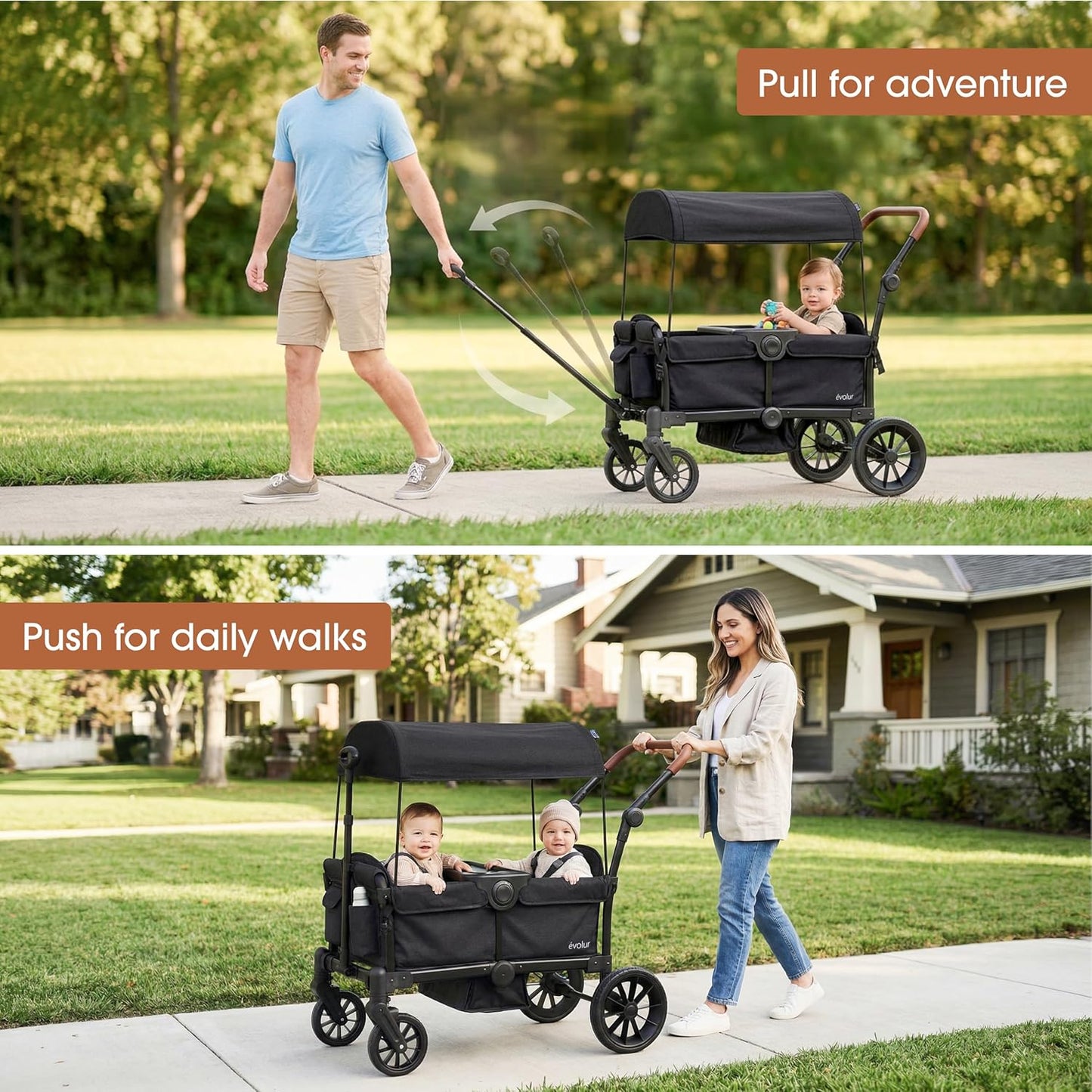 Evolur Velo Rider Travel Stroller – Compact, Lightweight Umbrella Stroller for Toddlers 6–36 Months, One-Hand Fold, Footrest, Rear Platform, 5-Point Harness, Portable & Travel-Friendly