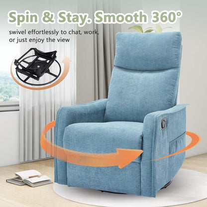 cinkehome Swivel Rocker Recliner, Glider Rocker Recliner Chair for Nursery, Manual Reclining Chair with Heated Massage, Small Spaces, Living Room, Khaki Chenille