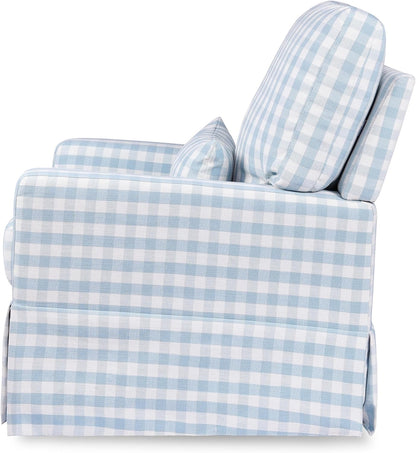 Namesake Crawford Pillowback Comfort Swivel Glider in Tan Gingham, Water Repellent & Stain Resistant, Greenguard Gold & CertiPUR-US Certified
