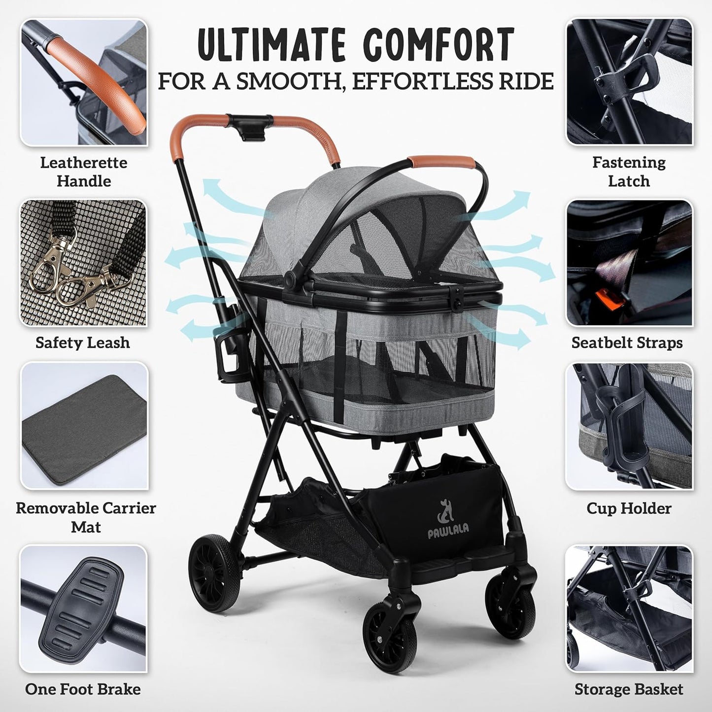 Pet Stroller with Detachable Carrier - Ideal for Small to Medium Dogs & Cats - Compact & Convenient Design - Easy Assembly Pet Stroller for Cats, Dog Strollers for Small Dogs - Bisque Beige
