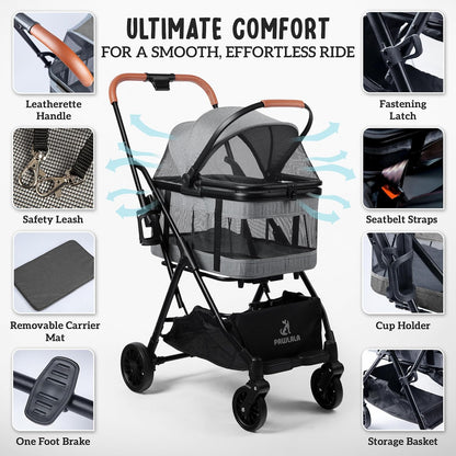 Pet Stroller with Detachable Carrier - Ideal for Small to Medium Dogs & Cats - Compact & Convenient Design - Easy Assembly Pet Stroller for Cats, Dog Strollers for Small Dogs - Bisque Beige