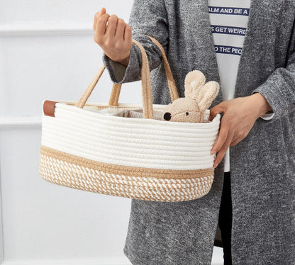 DECOMOMO Baby Caddy Organizer, Mother's Day Diaper Caddy Basket, Baby Baskets for Baby Shower (Spiral Beige & White, Large)