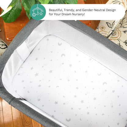 Bassinet Sheets for Papablic, CoZee, Cowiewie, Ezebaby, Nawahev Baby Bassinet Bedside Sleeper by TansyPanda, 3PC, 33x20, Ultra Soft, Breathable Snug Fit, Unisex Boys Girls, Gray White (Space Rockets)