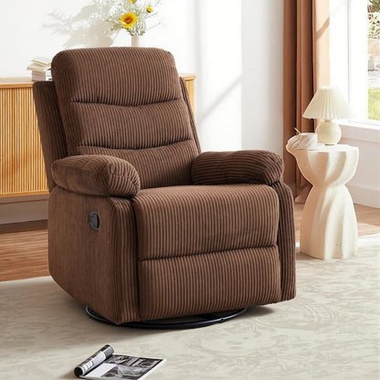 Rocking Recliner Chair,Modern Swivel Glider Recliner Chair,Corduroy Fabric Upholstery Recliner,Manual Reclining Sofa Chair for Living Room,Office,Apartment (Beige)