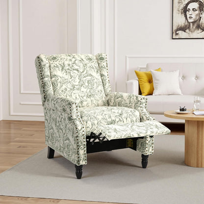 Swivel Rocker Recliner Chair, Manual Nursery Glider Recliner, Floral Fabric Wingback Accent Chair with Adjustable Backrest & Footrest for Small Spaces Living Room Bedroom (Plants Floral, Set of 1)