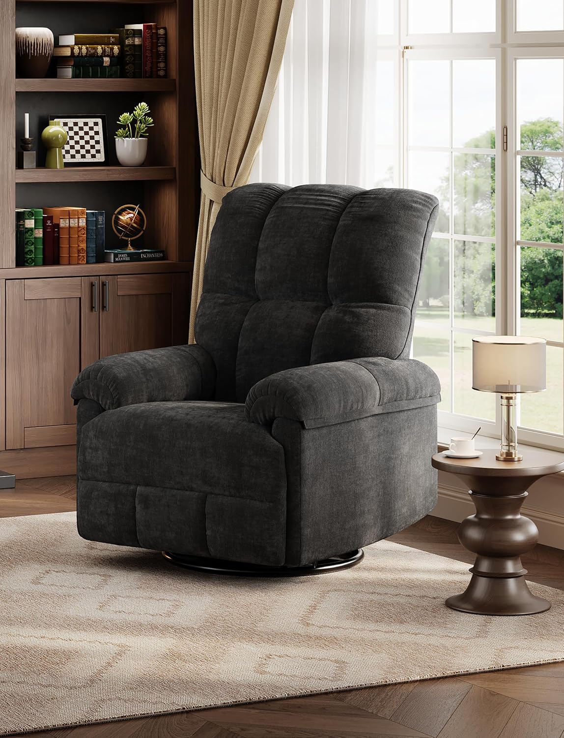 GAOMON Swivel Rocking Recliner Chair, Manual Leather Recliner Glider with Lumbar Support & Padded Armrest, Comfortable Rocker Nursery Single Sofa for Living Room and Bedroom (Cream)