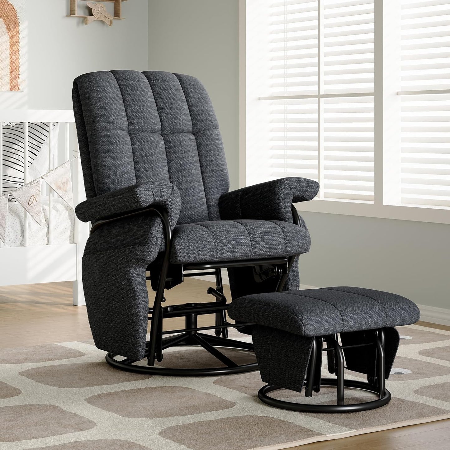 AODAILIHB 360° Swivel Glider Recliner with Ottoman, Nursing Glider Rocking Chair with Foot Rest & 2 Side Pockets for Nursery, Living Room, Bedroom, Office, White