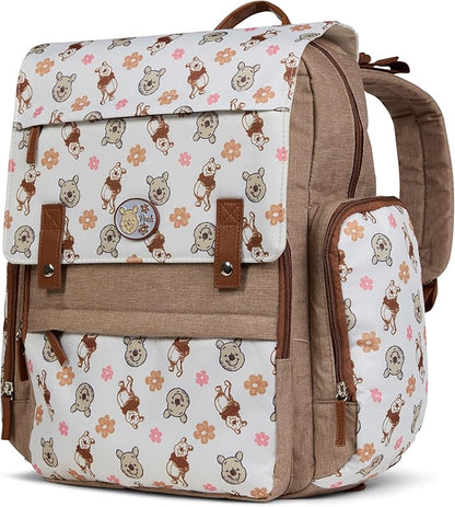Disney Diaper Bag Backpack with Changing Pad Winnie the Pooh – 16” Nylon Baby Bag for Parents, Insulated Bottle Holders, Multiple Storage Pockets