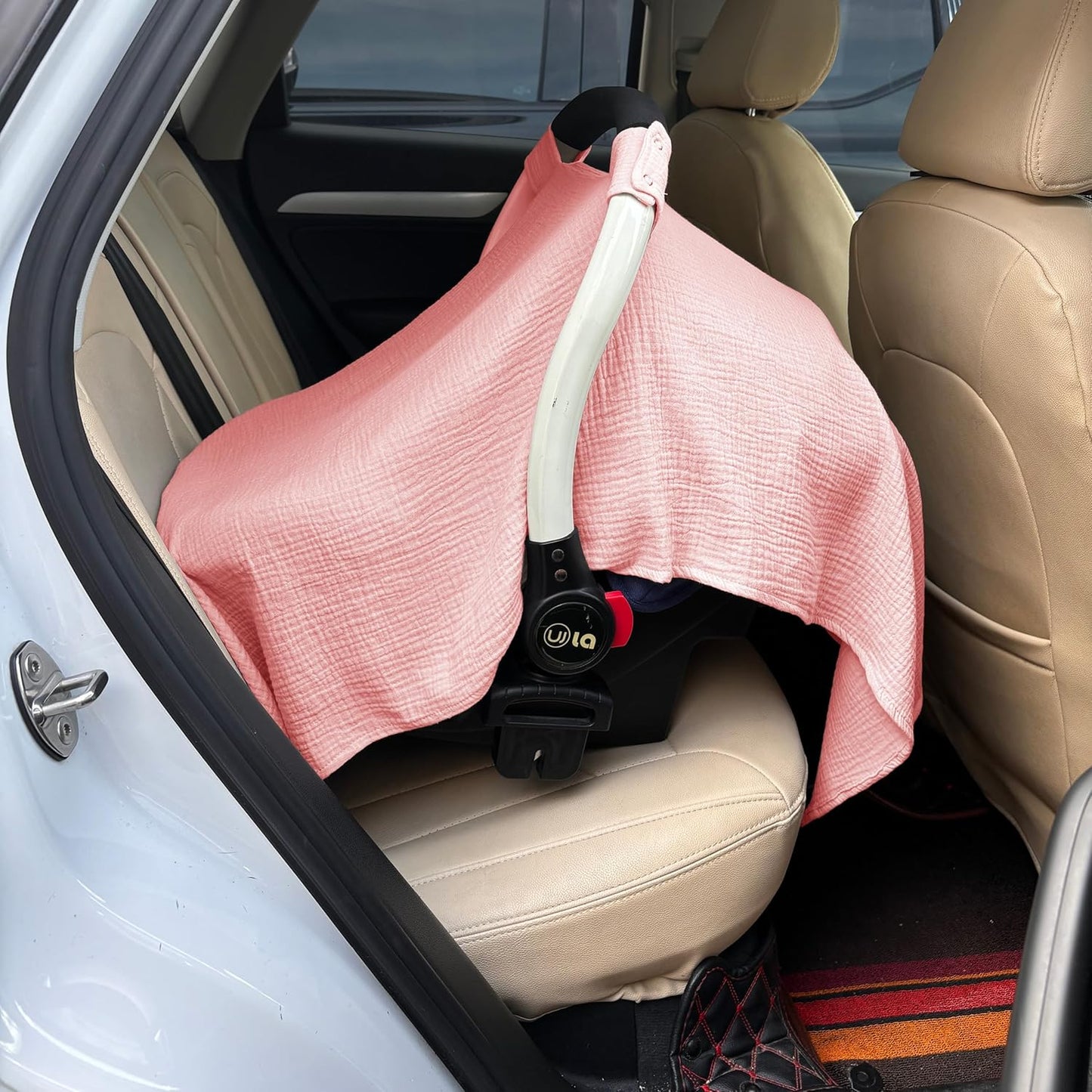 100% Muslin Cotton Car Seat Cover Baby, Carseat Canopy Cover, Universal Fit Stroller Covers for Boys and Girls (Blue)
