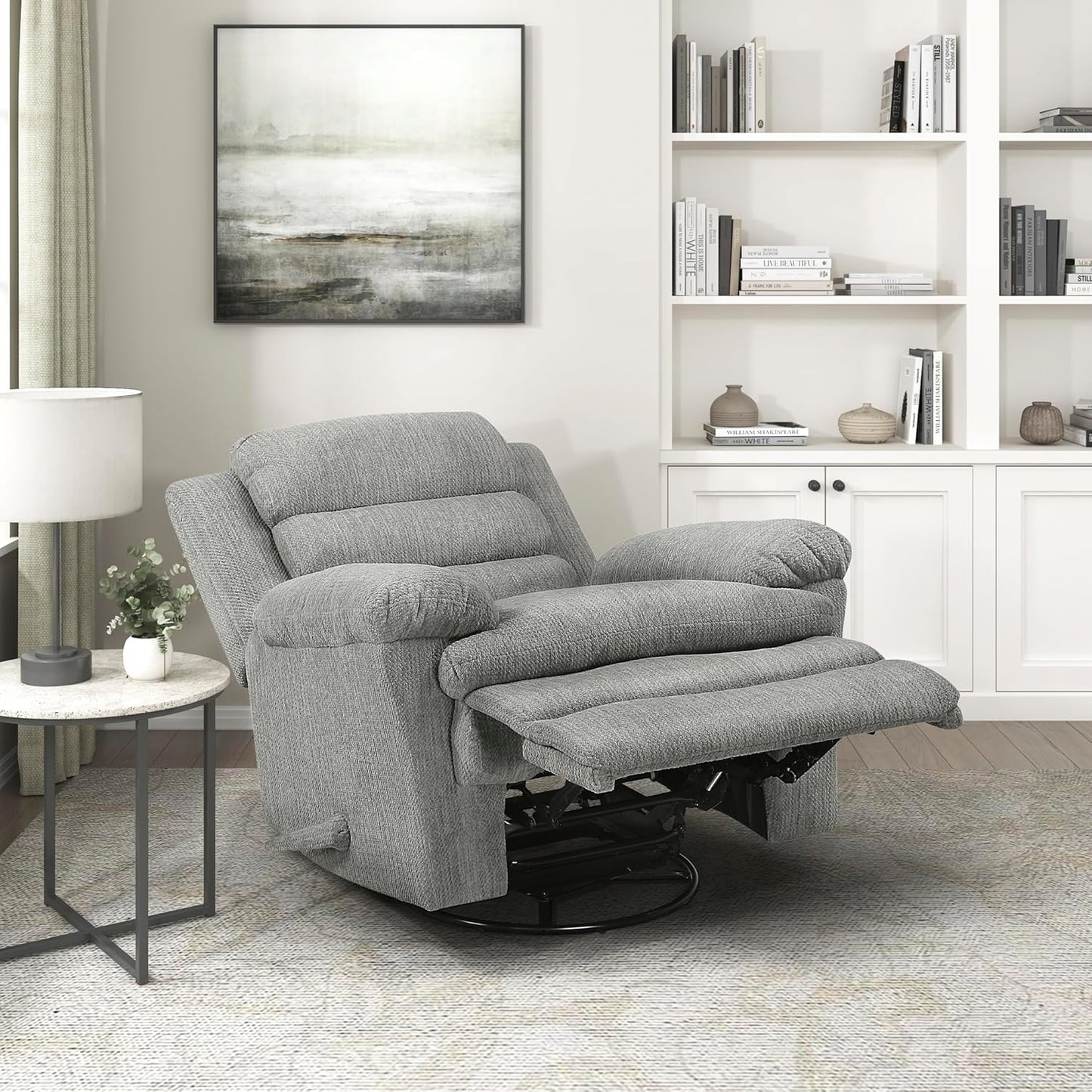 Lexicon Swivel Glider Reclining Chair, Textured Microfiber Manual Recliner, Comfy Nursery Glider Recliner, Swivel Reclining Chair for Living Room/Office/Bedroom/Apartment, Beige