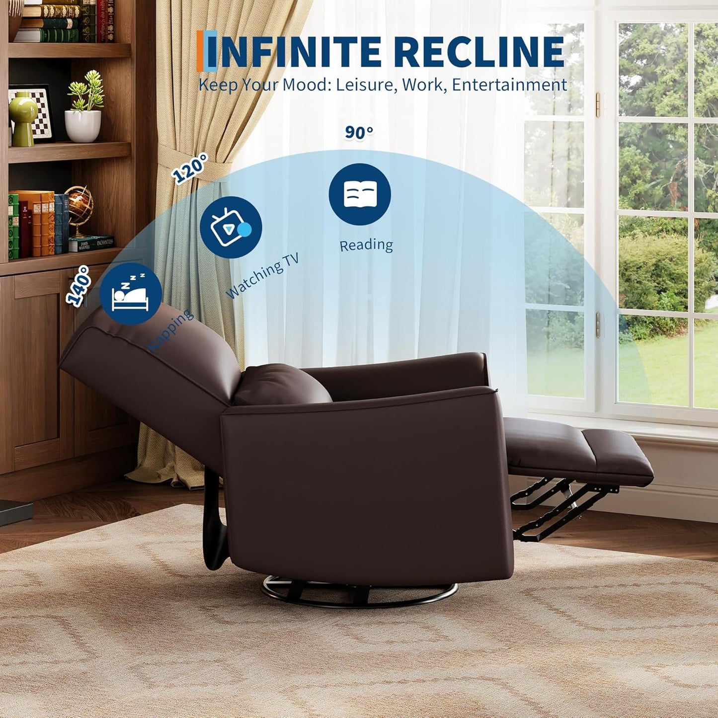 IDEALHOUSE Swivel Rocking Nursery Recliner Chair Rocker Recliner Glider Deep Seat PU Leather Sofa Chair with high Backrest for Nursery, Living Room, Bedroom & Home Movie Theater (Chocolate)