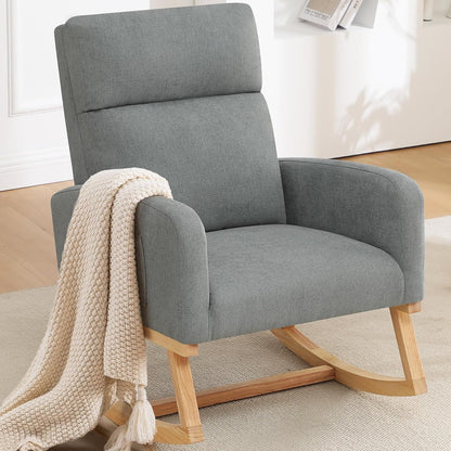Rocking Chair Nursery - Glider Modern Accent Chairs Upholstered Nursing Rocker Padded Armchair for Indoor Living Room Bedroom Beige