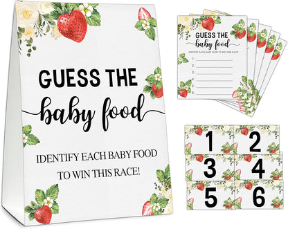 Guess the Baby Food Party Games, Baby Shower Game Set, 1 Standing Sign + 25 Answer Cards + 6 Number Cards, Boho Wild West Gender Reveal Party Decoration Supplies -B05