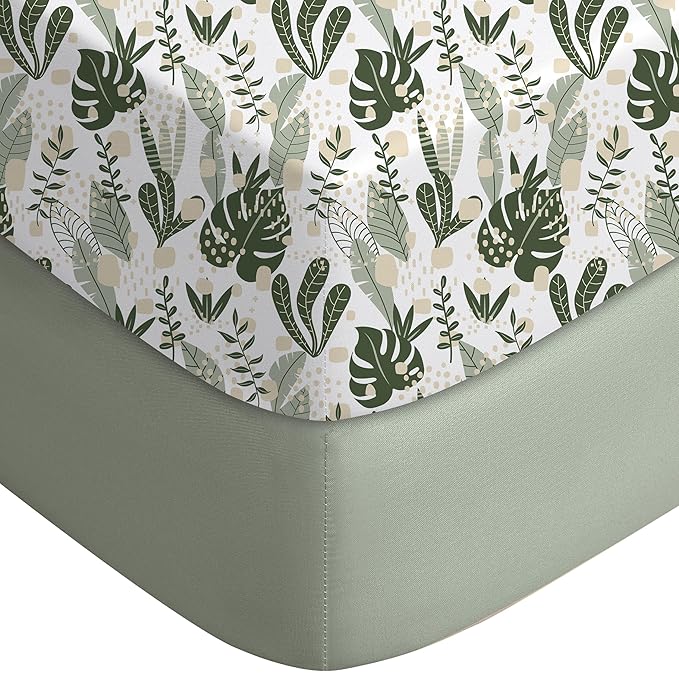 Yoofoss Baby Crib Sheets for Boys Girls, Fitted Crib Sheet 2 Pack for Standard Crib and Toddler Mattress, Super Soft Microfiber Baby Sheet 28x52x8in Green + Banana Leaves