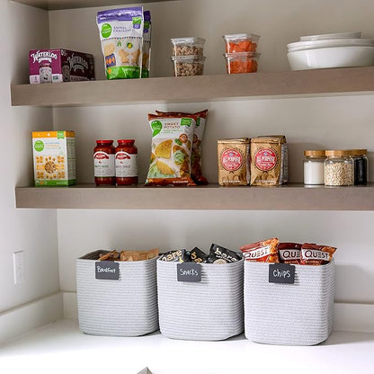 NaturalCozy Storage Cubes 11 Inch Cotton Rope Woven Baskets for Organizing, 3-Pack | Cube Storage Bin | Square Storage Baskets for Shelves Organizer, Classroom, Kids Toy Bins, Closet, Baby Nursery