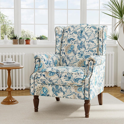 Swivel Rocker Recliner Chair, Manual Nursery Glider Recliner, Floral Fabric Wingback Accent Chair with Adjustable Backrest & Footrest for Small Spaces Living Room Bedroom (Plants Floral, Set of 1)