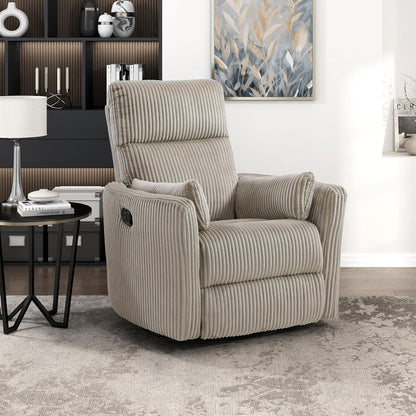 Lexicon Modern Swivel Glider Recliner Chair, Nursery Glider, Corduroy Fabric Upholstery Recliner with 2 Lumbar Pillows, Manual Reclining Sofa Chair for Living Room/Office/Apartment, Beige