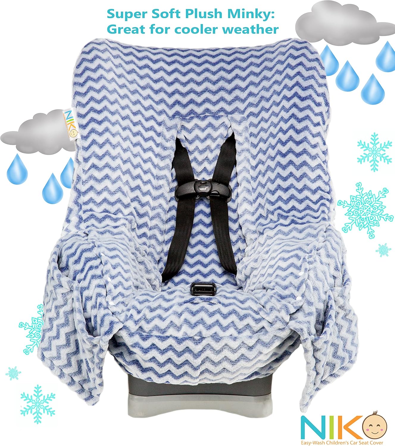 Niko Easy-Wash Children's Car Seat Cover & Liner - Cotton Jersey Gray & White Arrow Pattern - Universal FIT - Crash Tested - Waterproof SEAT Bottom - Easy to Clean - Machine Washable