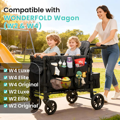 Stroller Wagon Cargo Net and Organizer Compatible with Wonderfold W2 & W4, Double-Layer Expandable Storage Net with Zippered Pockets, Foldable Wagon Accessories, Heavy-Duty Mesh (1 Pack)