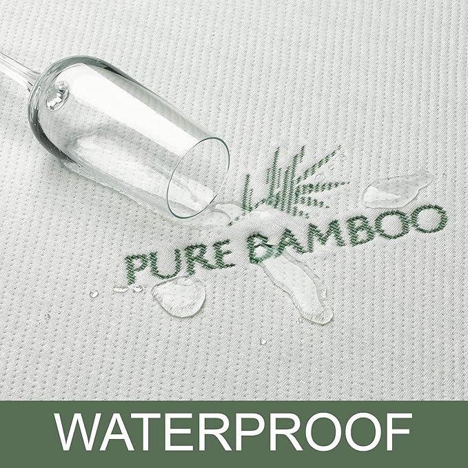 Full Mattress Protector by PURE BAMBOO, Waterproof - Viscose Derived from Bamboo, Breathable, Noiseless Mattress Cover Protects Against Moisture, Spills, Stains (Full)